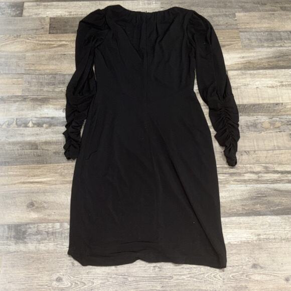 David Meister Ruched Long Sleeve Knit Cocktail Dress Black Size 6 LBD Designer - Picture 6 of 7